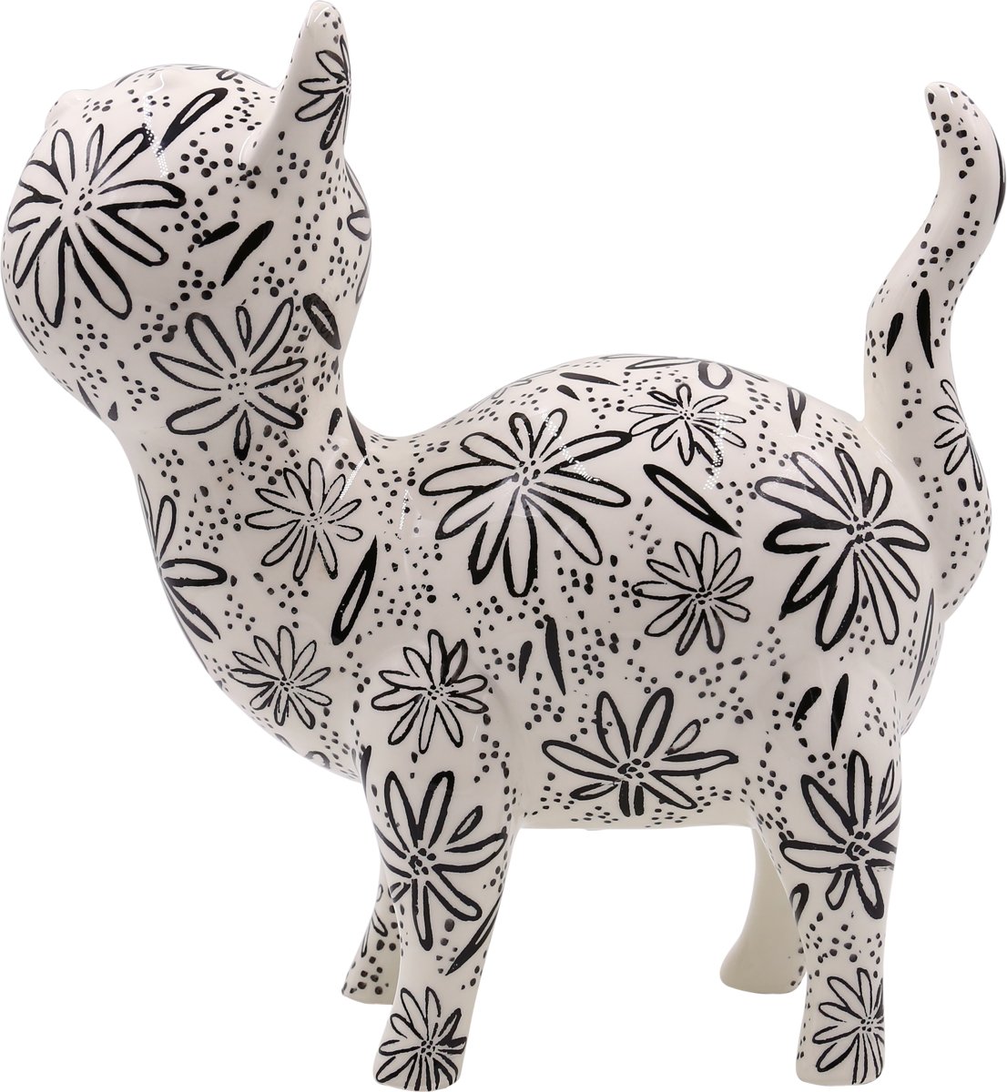 Cat Mia spaarpot | kat - zwart-wit flower power print | Pomme pidou